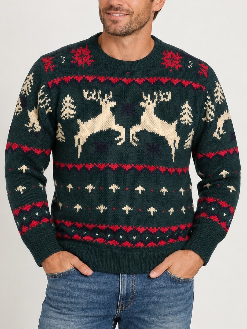 Eddie Bauer Vintage Reindeer Fair Isle Christmas Sweater Men's S/M